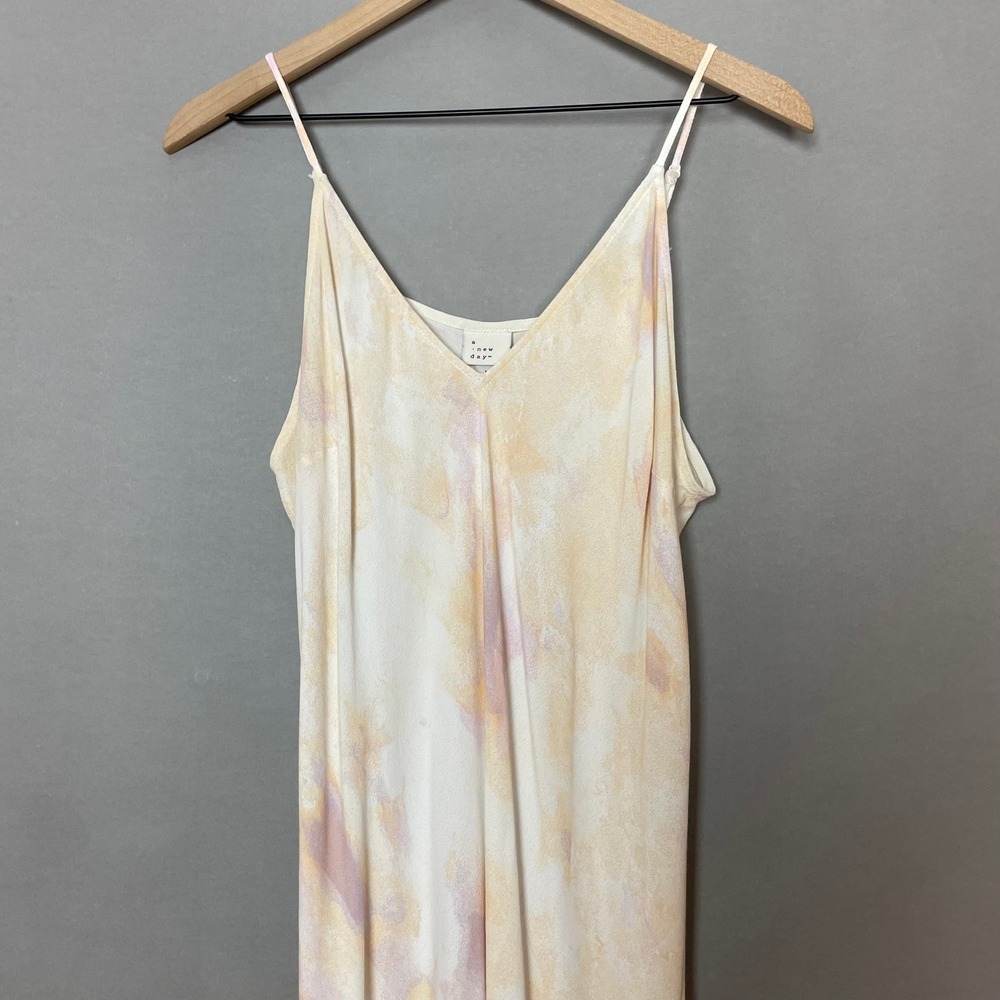 A New Day Slip Dress Pale Tie Dye Cream Purple Size Large Women Midi Side Slits - Picture 5 of 13